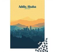 Addis Ababa Skyline Adult Paper Puzzle, Downtown Architecture at Night, Thick Cardboard Pieces, Decorative Artwork for Home Décor Fans, Paper Board, 70x50cm/1000pcs