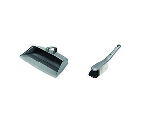 Addis Closed Dustpan with Handle, Metallic & Soft Hand Brush, Metallic Silver