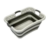 Addis Collapsible Laundry Basket 45L - Hipster Flexible Washing Basket with Handles, Foldable Space Saving Laundry Tub - White & Grey
