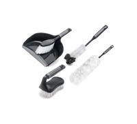 Addis Comfi Grip Soft handle Set of 4, Dustpan & Brush Set, Long handle Bottle Brush, Microfibre Duster and Iron Scrub, Metallic Grey