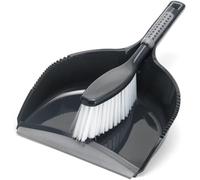 Addis ComfiGrip Dustpan and Brush with Rubber Lip and Dirt-trapping Bristles, Metallic Graphite, 11 x 23 x 35 cm