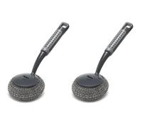 Addis ComfiGrip Long Handled Washing Up Scourer Scrub Brush, Metallic Graphite, 26 x 10 x 12 cm,517706 (Pack of 2)