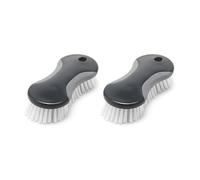 Addis ComfiGrip Multi-Purpose Scrubbing Brush - Soft-Touch Ergonomic Grip with Durable Stiff Bristles - Kitchen, Bathroom, Utility & Outdoor Cleaning, Metallic, Twin Pack