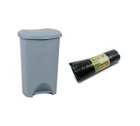 Addis Eco Made From 100% Plastic Family Kitchen Pedal Bin, 50 Litre, Light Grey Recycled + 20 X Liners