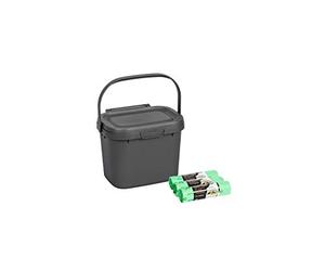 Addis Everyday Kitchen Food Caddy Bin, Metallic Silver Grey, with 60 x 100% Compost Bags (3 Rolls of 20 Liners), Single