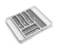 Addis Extendable Drawer Organiser Cutlery Utensil Tray Compartment Holders, Fits 35-58.5cm Wide, White Grey, 6-8 Sections