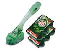 Addis Fairy Soap Dispensing Non Scratch Sponge Scourer Dish Brush with 6 Pack of Spare Replacement Refill Heads, Green & Clear, One Size