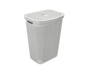 Addis Faux Hessian 60 litre Laundry Hamper - Clothes Washing Bin with Lid, Made Eco-Friendly with Recycled Materials, Stylish & Durable for Family Use, Light Grey