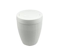 Addis Faux Hessian Round Swing Lid Plastic Bathroom Bedroom Home Office Bin, 5 litre capacity, Clean White