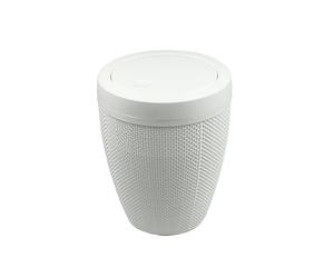 Addis Faux Hessian Round Swing Lid Plastic Bathroom Bedroom Home Office Bin, 5 litre capacity, Clean White