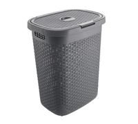 Addis Faux Rattan 50 Litre Family Laundry Clothes Washing Hamper Bin with Lid, Charcoal Grey