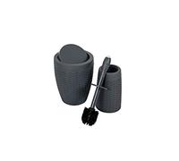 Addis Faux Rattan Dual Bathroom Round Swing Bin and Injection Toilet Brush Set, Dark, Charcoal Grey, Single