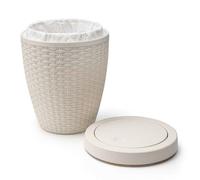 Addis Faux Rattan Round Bathroom Bin with Swing lid, Calico, Linen, 5 Litre