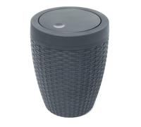 Addis Faux Rattan Round Swing Lid Bathroom Bin, Charcoal, 517488