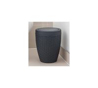 Addis Faux Rattan Round Swing Lid Bathroom Bin, Charcoal, 517488