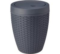 Addis Faux Rattan Round Swing Lid Bathroom Bin, Charcoal, 517488