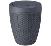 Addis Faux Rattan Round Swing Lid Bathroom Bin, Charcoal, 517488
