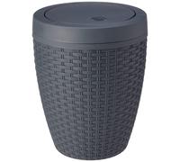 Addis Faux Rattan Round Swing Lid Bathroom Bin, Charcoal, 517488