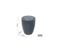 Addis Faux Rattan Round Swing Lid Bathroom Bin, Charcoal, 517488