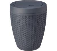 Addis Faux Rattan Round Swing Lid Bathroom Bin, Charcoal, 517488