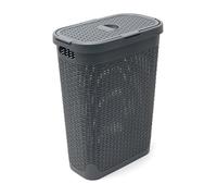Addis Faux Rattan Slim Laundry Hamper, Charcoal, 40 Litre