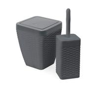 Addis Faux Rattan Square Bathroom Set Includes Swing Bin & Toilet Set Brush, Calico Linen - Faux Leather Plastic, Charcoal