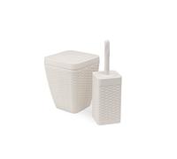 Addis Faux Rattan Square Bathroom Set Includes Swing Bin & Toilet Set Brush, Calico Linen - Faux Leather Plastic