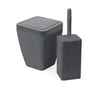 Addis Faux Rattan Square Bathroom Set Includes Swing Bin & Toilet Set Brush, Calico Linen - Faux Leather Plastic, Charcoal