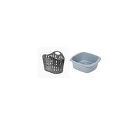 Addis Flat Easy Store Laundry Basket Hamper, Dark Grey, 38 Litre & 518459 Eco Made from 100% Recycled Plastic Large Rectangular Washing Up Bowl, 9.5