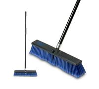 Outdoor Broom & Patio Brush by Addis - Heavy Duty 45cm (17.7") Angled Head with Stiff Bristles Deck Driveway Garden & Yard Sweeping Brush Large Push Broom for Concrete Tile Wooden Floors, Blue Black