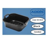 Addis 517936 Large Rectangular 10 Litre Washing Up Bowl with Handles, Black, 39 x 32 x 14 cm
