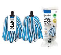 Addis Mega 100% Microfibre Mop Replacement Refill Heads, Super soft highly absorbent knitted technology, Pack of 3, Blue & White, 5131903AMP
