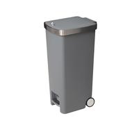 Addis MODE 45 Litre Soft Close Pedal Kitchen Bin with Easy Move Wheels - Modern Space Saving Family Waste Bin Design with stay open Lid, Grey