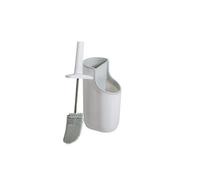 Addis 518672 Premium Toilet Brush & Storage Station Set with deep clean flexible Silicone Toilet Brush with non Slip Long Handle and Anti clog Bristles Quick Drying Holder Set for Bathroom Toilet, White Grey