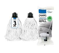 Addis Mop Replacement Refill Heads, Recycled Cotton, Pack of 3, White, 5088653AMP, Triple Pack