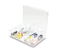 Addis Multi Compartment Clear Acrylic Make Up Cosmetic Craft Diy Storage Organiser Box With Lid, Clear Acrylic, 6.5 - Height