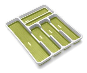 Addis Premium Anti-Slip Soft Base Drawer Cutlery Organiser Tray, 6 Compartment, White & Green, White Green, 6 sections 517612