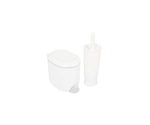Addis Premium Bathroom Set - 3.5 L Pedal Bin & Closed Toilet Brush, White/Grey - Hygienic, Compact, Matching Design