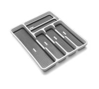 Addis Premium Soft touch 6 Compartment Cutlery Drawer Organiser Tray, White and Grey 6 Sections
