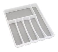 Addis Premium Soft touch 6 Compartment kitchen Cutlery Drawer Utensil Organiser Tray, White & Grey new 6 Sections