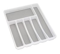 Addis Premium Soft Touch 6 Compartment Kitchen Cutlery Drawer Utensil Organizer Tray, White & Grey New 6 Sections