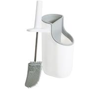 Addis 518672 Premium Toilet Brush & Storage Station Set with deep clean flexible Silicone Toilet Brush with non Slip Long Handle and Anti clog Bristles Quick Drying Holder Set for Bathroom Toilet, White Grey