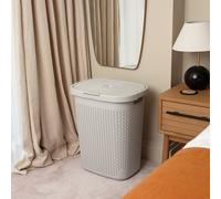 Addis Faux Rattan 50 Litre Family Laundry Clothes Washing Hamper Bin with Lid, Mineral Light, Minerial Grey, Single