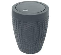 Addis Faux Rattan Round Swing Lid Bathroom Bin, Charcoal, 517488