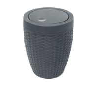 Addis Rattan Effect Round Swing Lid Bathroom Bin - Charcoal