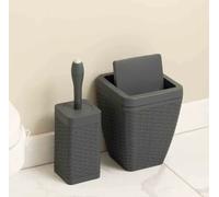 Addis Faux Rattan Square Bathroom Set Includes Swing Bin & Toilet Set Brush, Calico Linen - Faux Leather Plastic, Charcoal