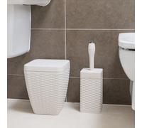 Addis Faux Rattan Square Bathroom Set Includes Swing Bin and Toilet Brush, Calico Linen