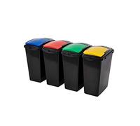 Addis Recycling 40 Litre Set of 4 Waste Utility Plastic Bins Interlocking Clips, Lift, Yellow & Green, Black Colour Coded Lids Red, Blue, Yellow, Green, 4 x 40