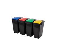 Addis Recycling 40 Litre Set of 4 Waste Utility Plastic Bins Interlocking Clips, Lift, Yellow & Green, Black Colour Coded Lids Red, Blue, Yellow, Gre