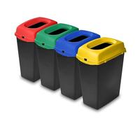 Addis Recycling Bins Kitchen Set of 4 (40L) - Red Green Blue Yellow | Stackable Modular Recycling Station | Colour Coded Waste Separation | UK Made